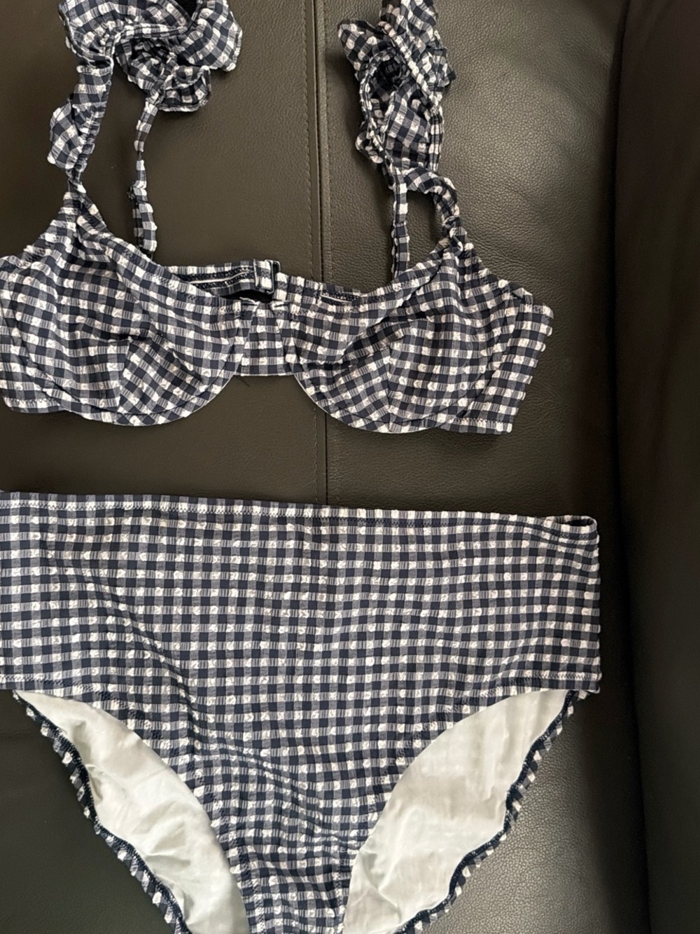 J crew Gingham Two-Piece Bikini Set in Navy and White